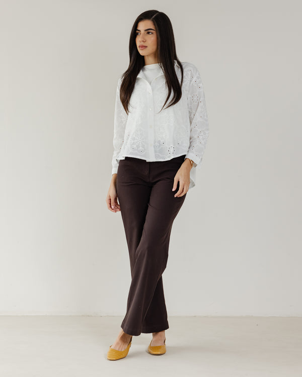 Voile Embroidered Shirt in Offwhite