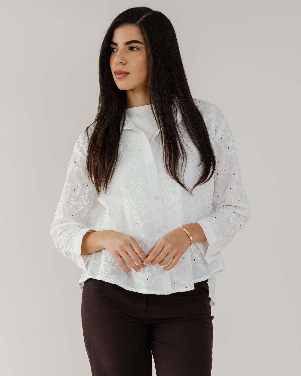 Voile Embroidered Shirt in Offwhite