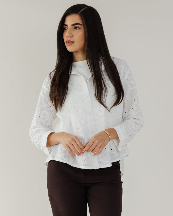 Voile Embroidered Shirt in Offwhite