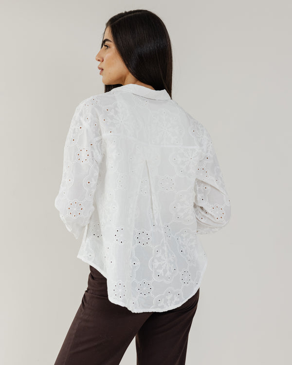 Voile Embroidered Shirt in Offwhite