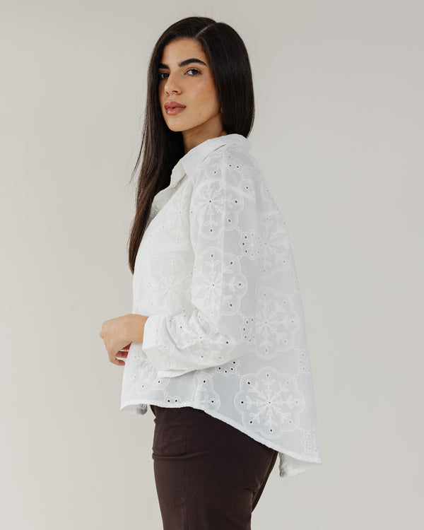 Voile Embroidered Shirt in Offwhite