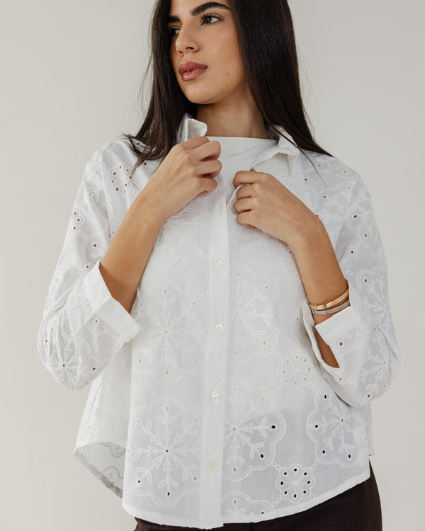 Voile Embroidered Shirt in Offwhite