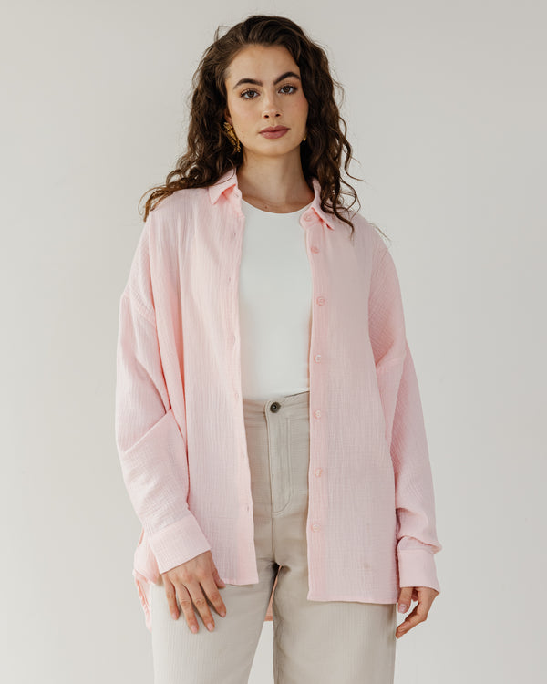 Cotton Muslin Shirt in Salmon