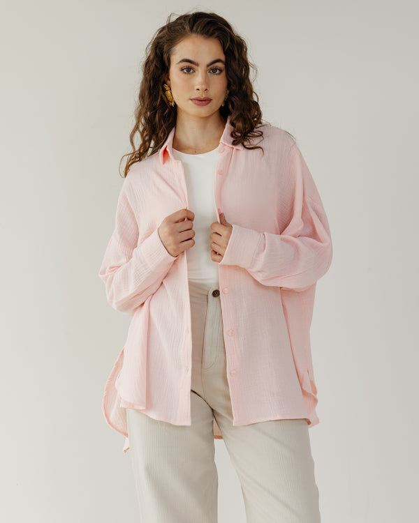 Cotton Muslin Shirt in Salmon