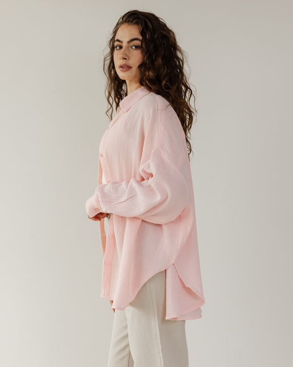 Cotton Muslin Shirt in Salmon