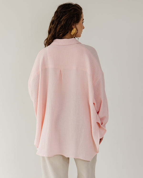 Cotton Muslin Shirt in Salmon