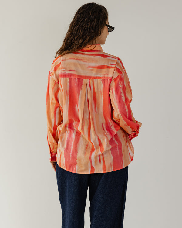 Printed Cotton Shirt in Peach Orange