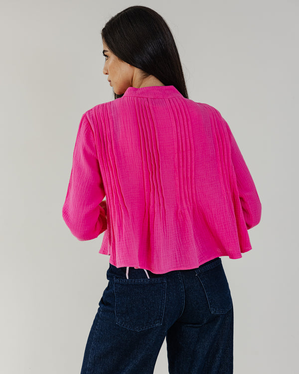 Pretty Pleates Shirt in Fuchsia