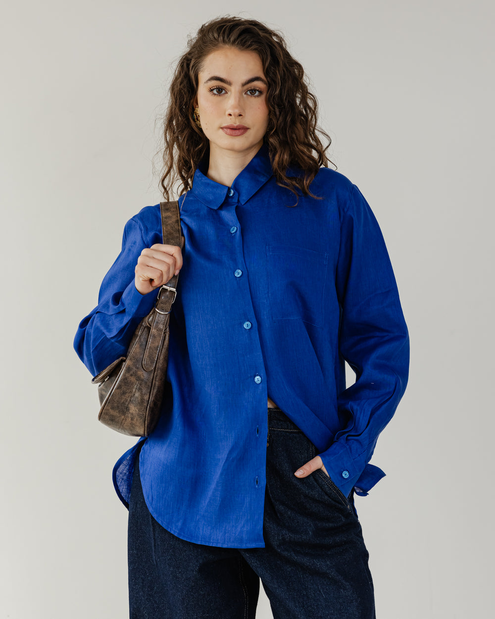 Oversized Linen Shirt in Blue