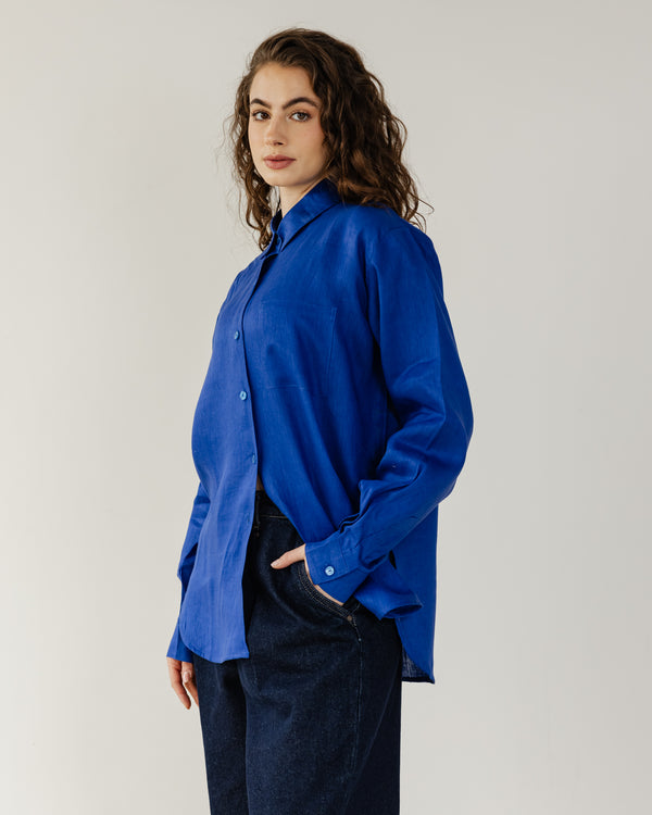 Oversized Linen Shirt in Blue