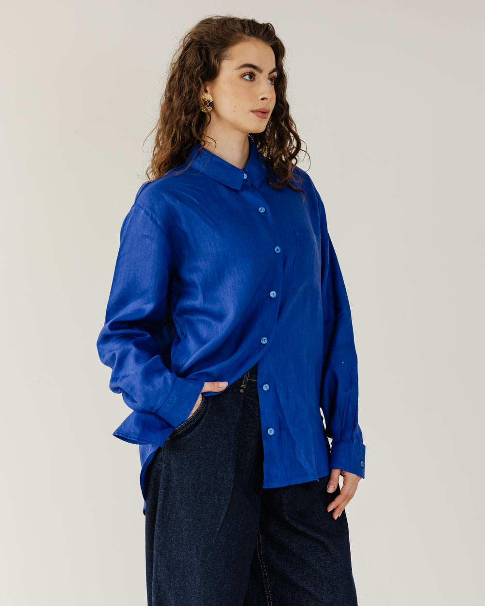 Oversized Linen Shirt in Blue