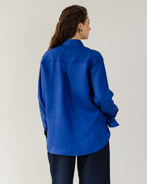 Oversized Linen Shirt in Blue