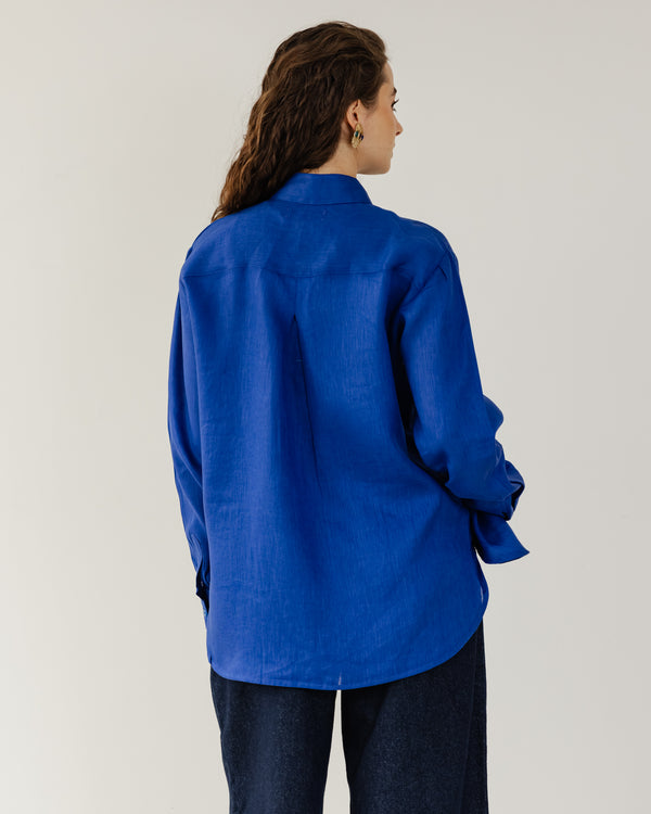 Oversized Linen Shirt in Blue