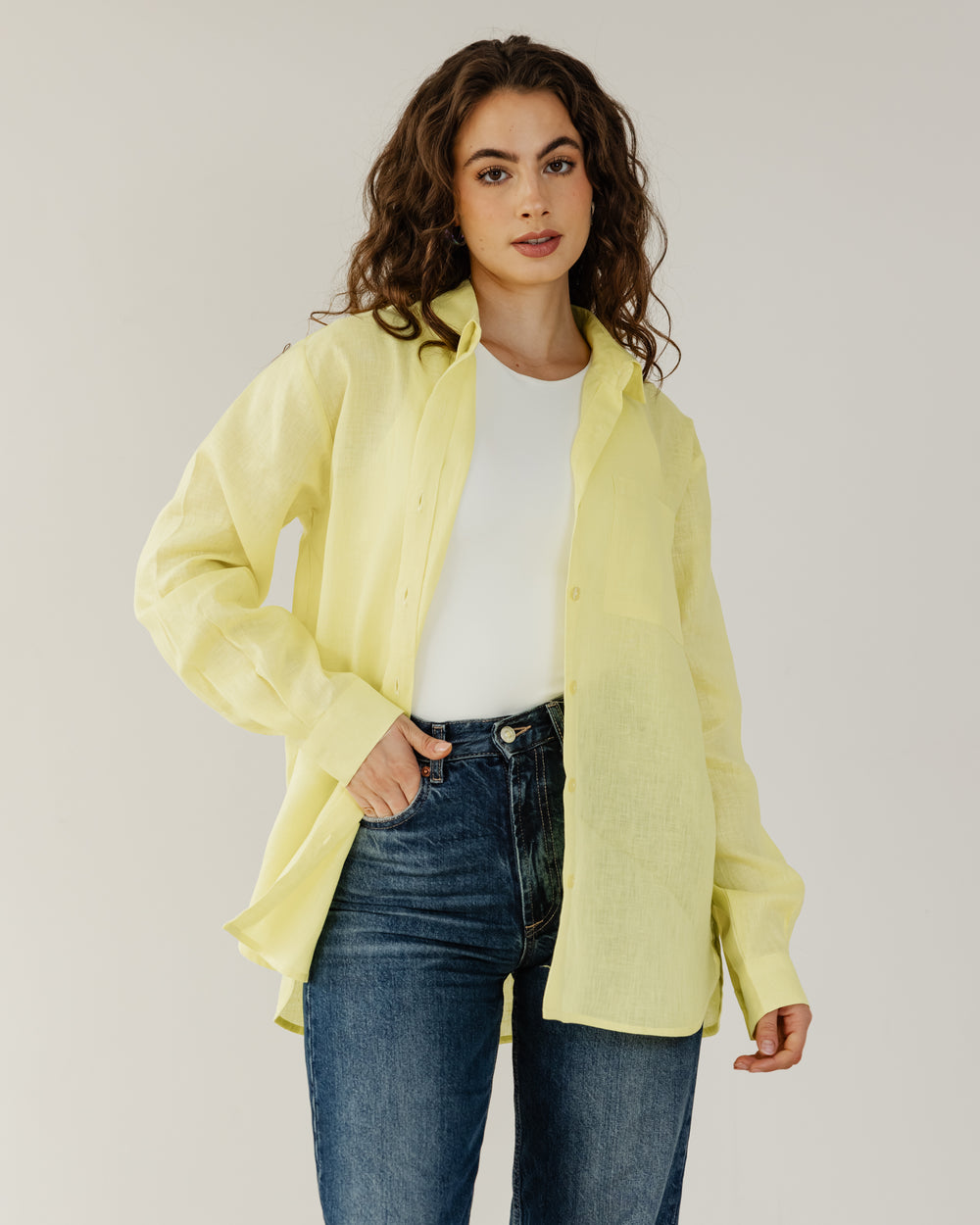 Oversized Linen Shirt in Yellow