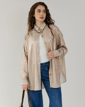 Oversized Shimmer Shirt in Rose Gold