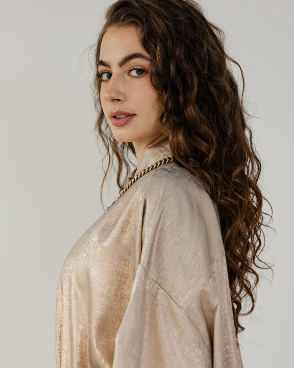 Oversized Shimmer Shirt in Rose Gold
