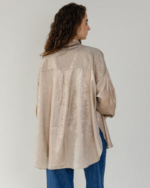 Oversized Shimmer Shirt in Rose Gold