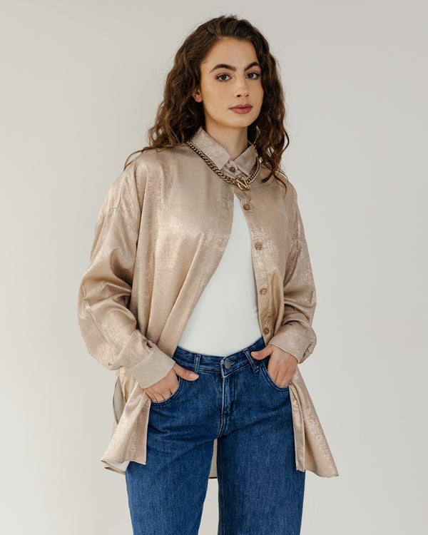 Oversized Shimmer Shirt in Rose Gold