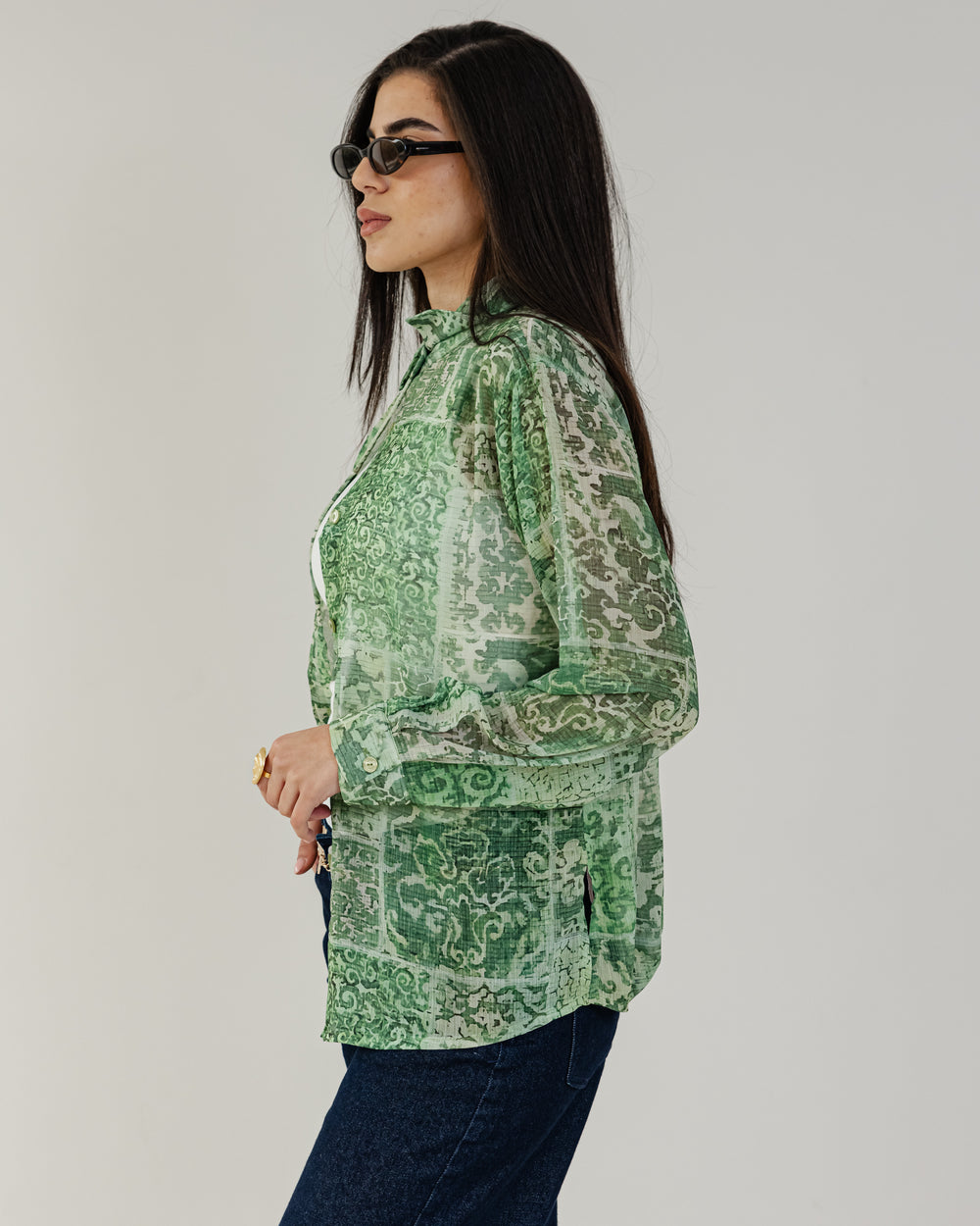Printed Chiffon Shirt in Green
