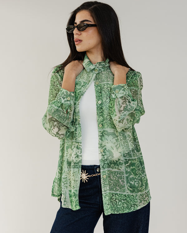 Printed Chiffon Shirt in Green