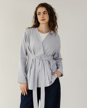 Belted Linen Shirt in Light Grey