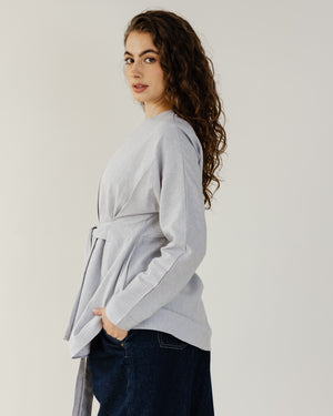 Belted Linen Shirt in Light Grey