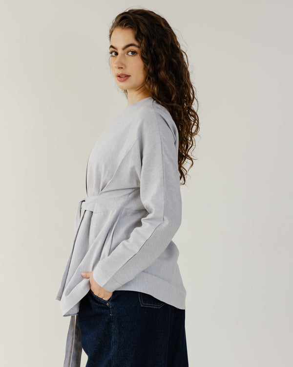 Belted Linen Shirt in Light Grey