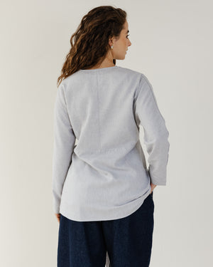 Belted Linen Shirt in Light Grey