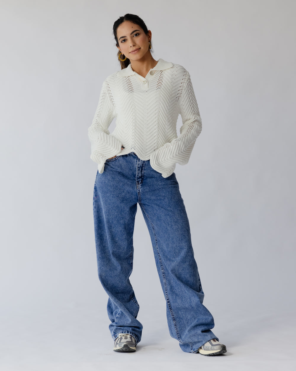 Wide Leg Denim Pants in Dark Blue