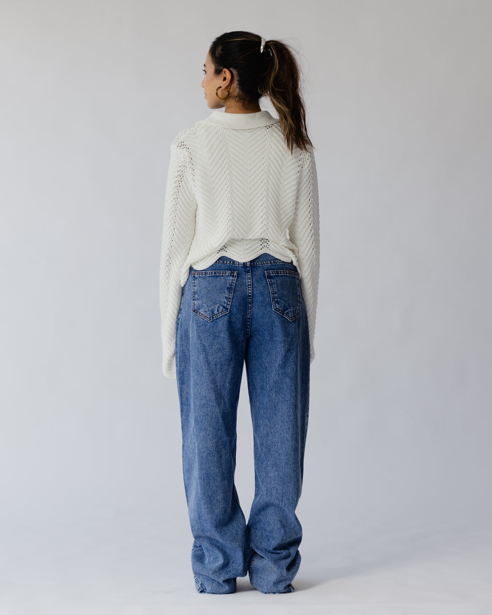 Wide Leg Denim Pants in Dark Blue