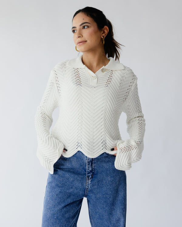 Pointelle Polo Shirt in White