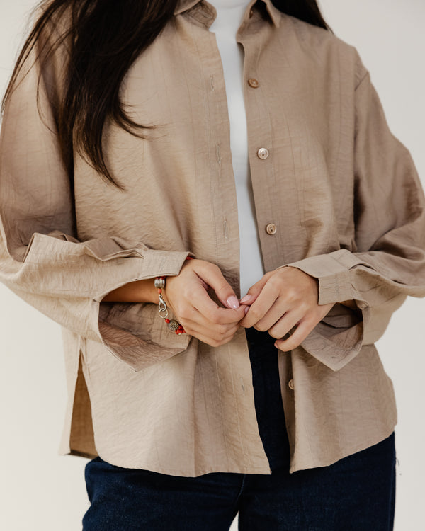 Crinkled Shirt in Beige