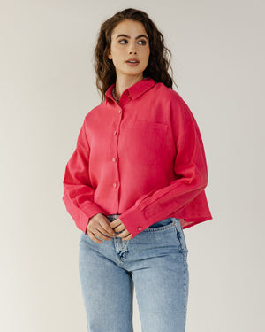 Cropped Linen Shirt in Fuchsia