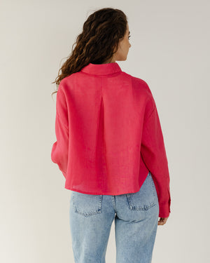 Cropped Linen Shirt in Fuchsia