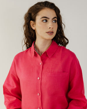 Cropped Linen Shirt in Fuchsia