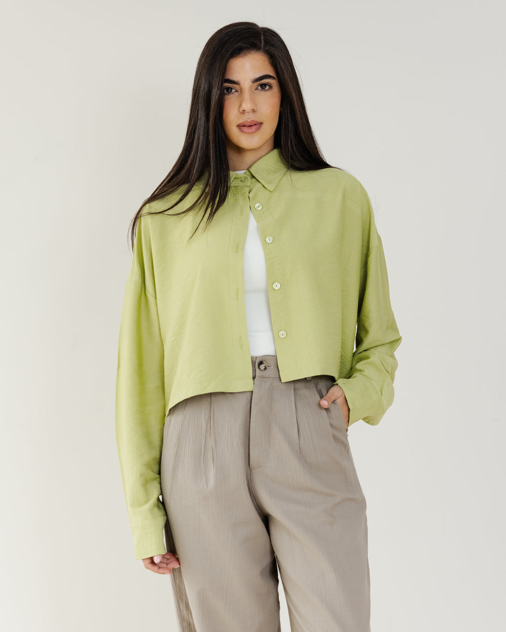 Just Like Me Cropped Shirt in Lime