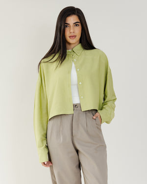 Just Like Me Cropped Shirt in Lime