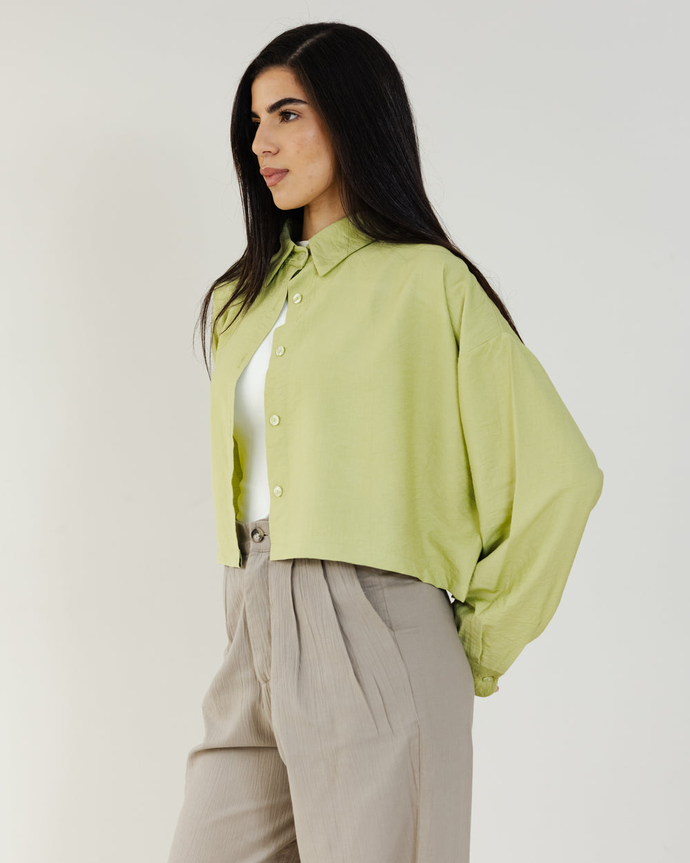 Just Like Me Cropped Shirt in Lime