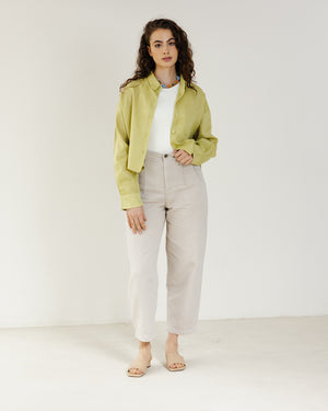 Cropped Linen Shirt in Pistachio