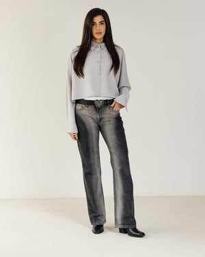 Just Like Me Cropped Shirt in Grey