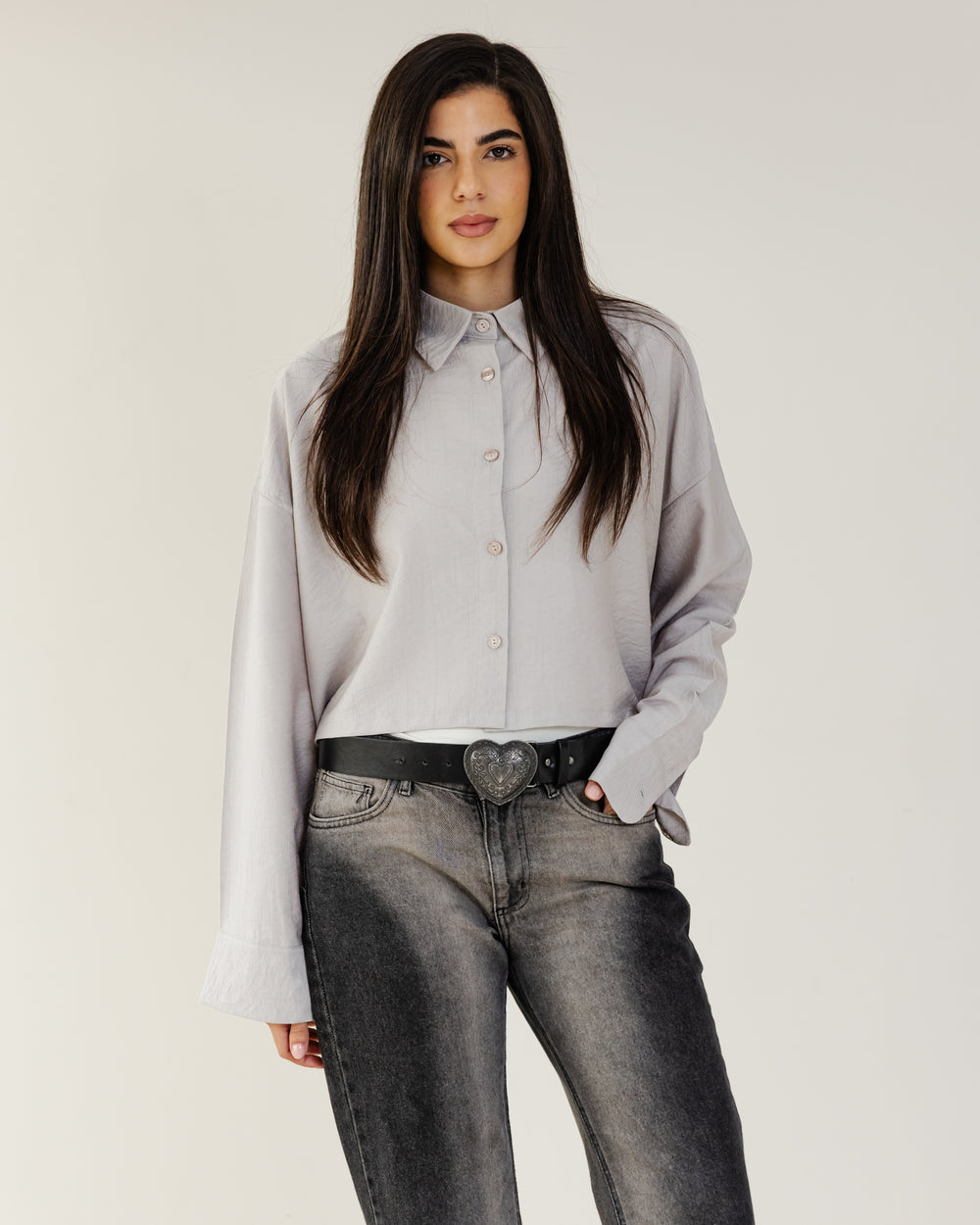 Just Like Me Cropped Shirt in Grey