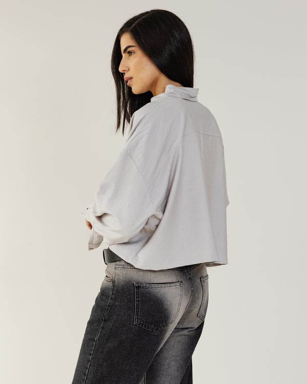 Just Like Me Cropped Shirt in Grey