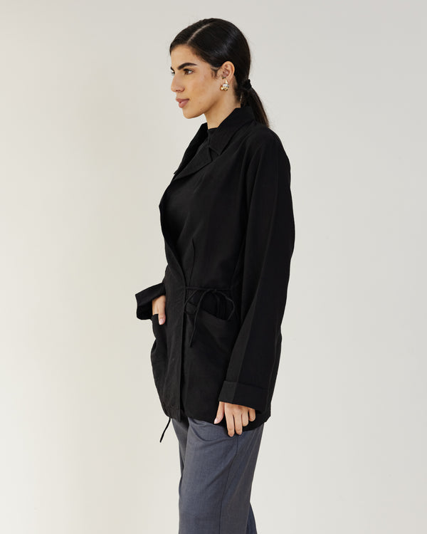 Crinkled Crossover Blazer in Black