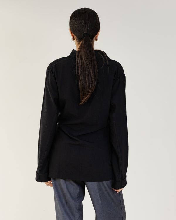 Crinkled Crossover Blazer in Black
