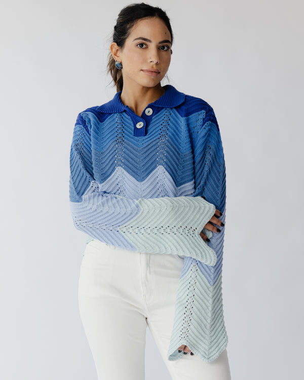 Pointelle Polo Shirt in Blue