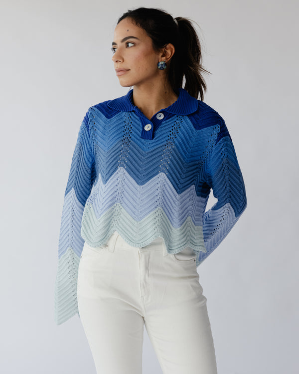 Pointelle Polo Shirt in Blue