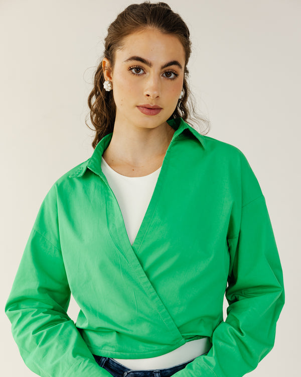 Tied-to-You Cropped Shirt in Green
