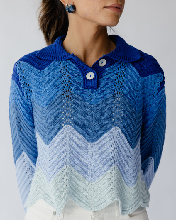Pointelle Polo Shirt in Blue