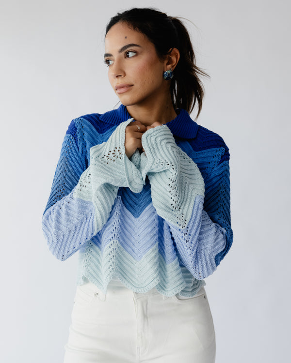 Pointelle Polo Shirt in Blue