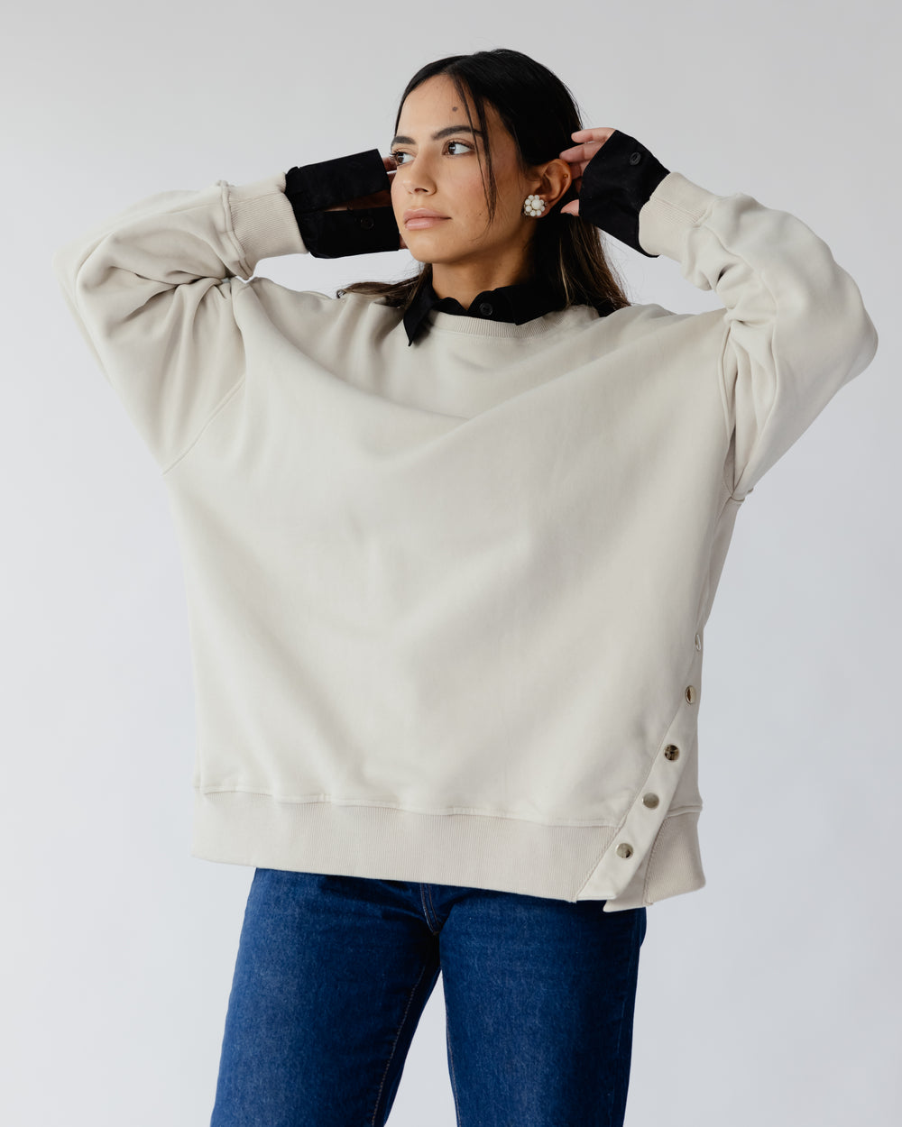 Snap Buttons Sweatshirt in Greyish